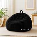 Honeydak Ribbed Rabbit Fur Stuffed Animal Storage Bean Bag Chair Cover (No Filler) Comfy Bean Bag Cover Without Filling or Home Bedroom Decor Organizing Plush Doll Textile Holder (Black,L)