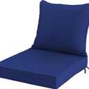 19x19 Inch Patio Chair Cushion with Removable Cover, Outdoor Furniture Cushion - Water-Repellent, Fade-Resistant, Non-Slip Bottom & Straps, Replacement for Lawn, Porch & Deck Chair - Navy