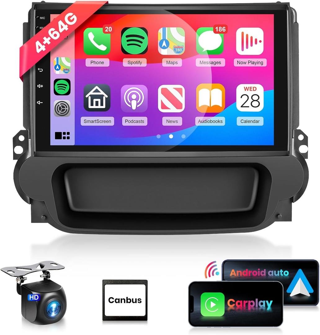 4G 64G DSP 32EQ Car Stereo for Chevy Malibu 2009-2014 Radio with 9inch 1280X720P IPS Touch Screen/Wireless CarPlay/5.0 Bluetooth/Android Auto/WiFi/RDS FM/GPS/AI Voice/MirrorLink/AHD Rear Camera