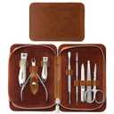 FAMILIFE Manicure Set, Nail Clippers Pedicure Tool, 8 pcs Stainless Steel Manicure Kit Professional Grooming Tool, Nail Kit with Portable Brown Leather Travel Case Luxury Gifts for Men