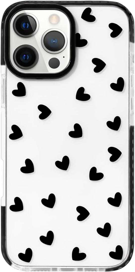 NITITOP Compatible with iPhone 16 Pro Case Cute Clear for Women Girls Black Love Heart Pattern Ultra Slim with Bumper Protector Soft TPU Anti-Yellow Protective Cover - Black Heart