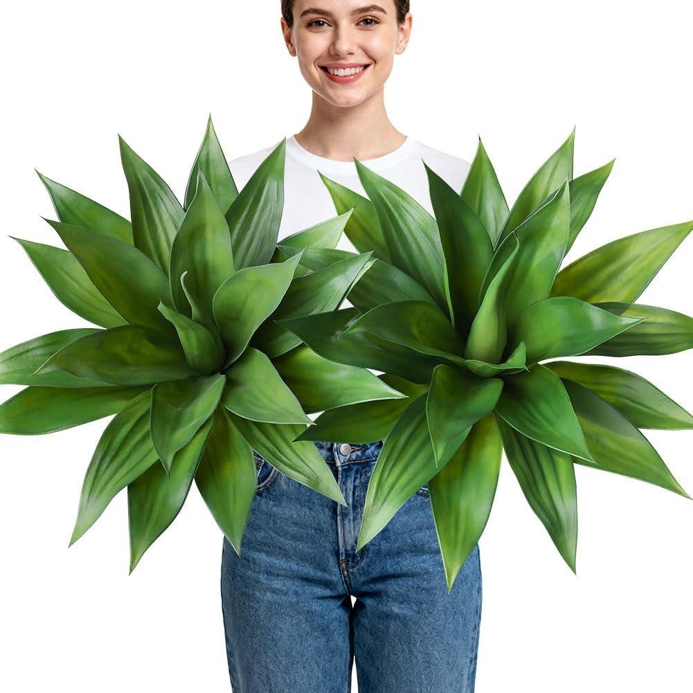 VeriNatural Artificial Agave Plant,23in Faux Plants Outdoor Decor,UV Resistant Large Potted Greenery,Realistic Plastic Succulents for Patio Porch Entryways Office Garden,Set of 2