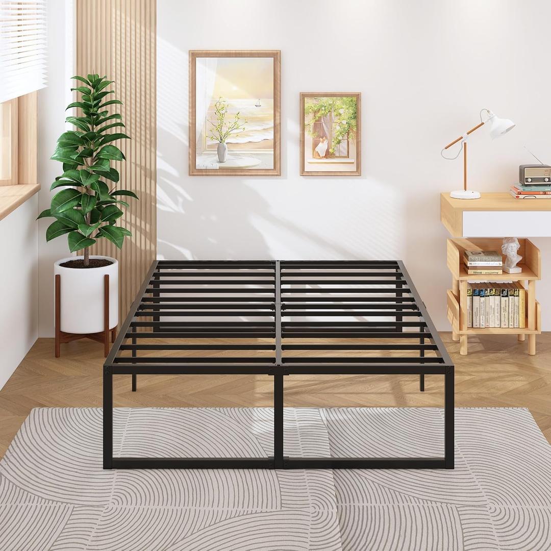 18 Inch Queen Bed Frame Heavy Duty Steel Slat Support Metal Queen Size Platform Bed Frame No Box Spring Needed, Easy Assembly, Black (Queen)
