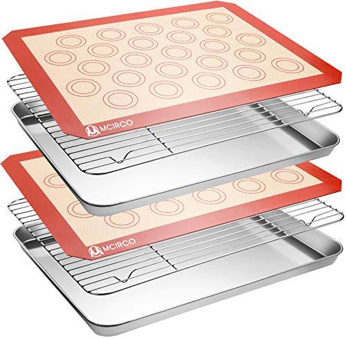 Stainless Steel Baking Sheet Tray Cooling Rack with Silicone Baking Mat Set, Cookie Pan with Cooling Rack, Set of 6 (2 Sheets + 1Racks + 2 Mats), Size 16 x 12 x 1 Inch, Easy Clean