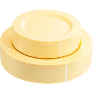 FLOWERCAT 60PCS Yellow Plates - Heavy Duty Yellow Plastic Plates Disposable 10.25inch & 7.5inch for Birthday Party/Wedding/Spring - Serve for 30 guests