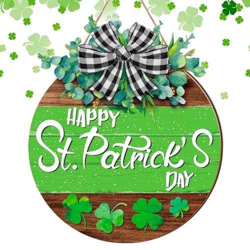 Boao St. Patrick's Day Shamrock Door Wreath Wooden Hanging Decor Farmhouse Rustic Door Decoration St. Patrick's Day Wreath Sign with Bow Ornament for Irish Home Indoor Holiday Outdoor Farmhouse Window