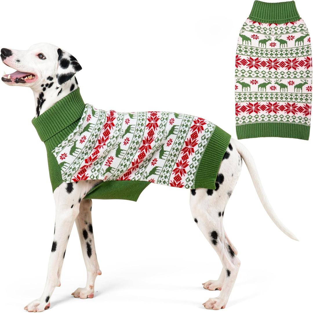KYEESE Dog Christmas Sweater, Cozy Turtleneck Dog Sweater for Large Dogs Boy Girl with Reindeer Pattern, Soft Winter Doggie Knitwear with Leash Hole, Warm Winter Pet Clothes, XXX-Large (3XL (60-80lbs))