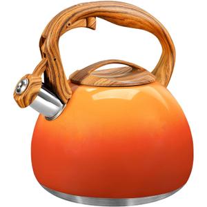 GGC Tea Kettle for Stove Top, 3.1QT/3L Whistling Tea Kettles for Boiling Water, Coffee or Milk, Red Sunset Tea Pot with Wood Pattern Handle, Stainless Steel Tea Pot for Home and Kitchen
