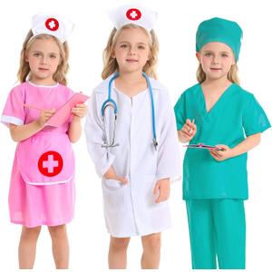 Doctor Kit for Kids, Dress up Clothes for Girls with Doctor, Nurse, Surgeon Costume, Dentist Kit for Kids with Stethoscope, Doctor Playset for Boys Girls Ages 3 4 5 6 Halloween Christmas