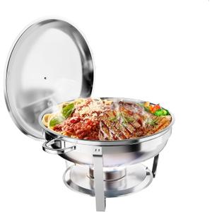 Garvee 6 QT Roll Top Chafing Dish Buffet Set, [Full Size Pan] [Stainless Steel] Round Chafing Dish Buffet Set, Roll Top Buffet Server for Parties Buffet Weddings [Each Serves at Least 5 People] (1 Pack)