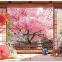 7x5ft Fabric Spring Cherry Blossoms Backdrop Japanese Sakura Garden Photography Background Room Courtyard Indoor Party Decorations Photo Banner Props
