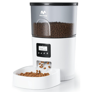 IMIPAW Automatic Cat Feeders, 3L Timed Cat Dry Food Dispenser with Desiccant Bags, Dual Power Supply, Programmable Portion Size, 6 Meals, 20 Portions Per Day, Auto Pet Feeder for Cats and Small Dogs