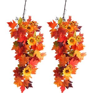 2Pcs Fall Hanging Maple Leaves Plants Fall Wall Decor Hanging Plants Artificial Decor for Autumn Outdoor Indoor Patio Garden Home Party Thanksgiving Fireplace Wedding Decoration