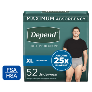 Depend Fresh Protection Incontinence Underwear for Men, Adult Diapers, XL, 52 Count