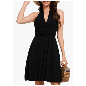 Women's Sexy Sundress Halter V Neck Tie Back Sleeveless Ruffle Mini Short Summer Beach Dresses, XL