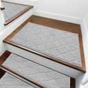 COSY HOMEER Edging Stair Treads Non-Slip Corner Indoor Stair Runners for Wooden Steps,Landing Slip Resistant Stair Rugs for Kids and Dogs, 100% Polyester TPE Backing,Grey,20"X32"