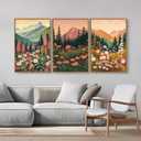 Tinonedraw Mountain Wildflower Framed Canvas Wall Art Set, Boho Mountains Landscape Wall Decor, Modern Floral Forest Scenery Artwork, Neutral Nature Art Prints for Living Room Bedroom Office 24"x36"x3, 36L" x 24W"