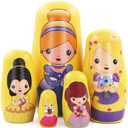 Cute Princess Nesting Dolls for Girls,5 Pcs Girl with Dress Handmade Wooden Russian Nesting Doll Yellow Matryoshka Dolls for Kids Toy Birthday Christmas New Year Girl Women Gift Home Decoration