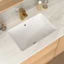 Undermount Bathroom Sink Rectangle 21x14 Inch White Rectangular Porcelain Ceramic Vessel Sink with Overflow, Under Counter Lavatory Vanity