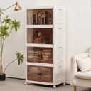 4 Pack Large Collapsible Storage Bins With Lids & Wheels, 21 Gal Plastic Folding Storage Box, Stackable Storage Bins with Doors for for Home Office