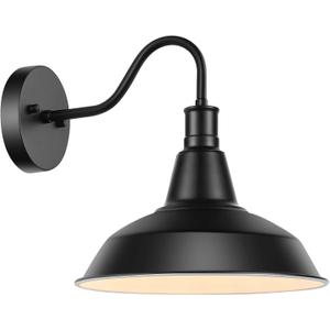 LOEHINLE Industrial Outdoor Gooseneck Wall Sconces, Vintage Wall Mount Light Exterior Wall Lighting Fixture Black Farmhouse Barn Light for Porch, Entryway, Garage