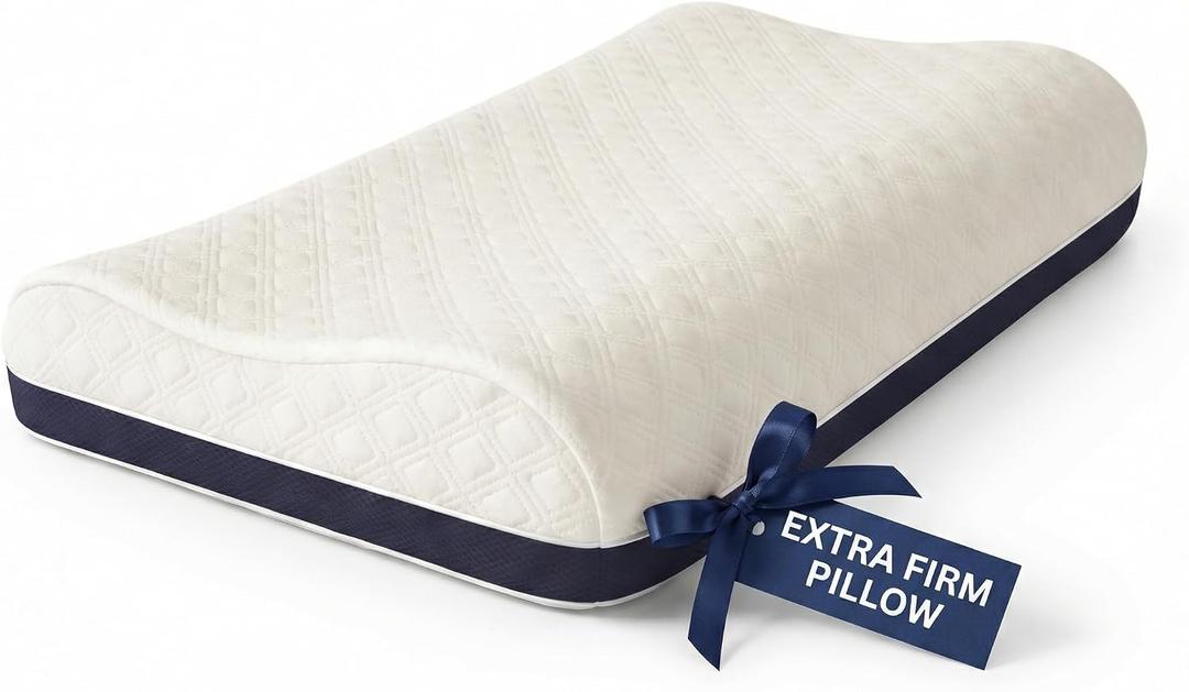 Extra Firm Pillow for Sleeping - Hard Memory Foam Neck Support for Side Sleepers, Heavy Duty High Density Bed Contour Pillow, Spinal Alignment & Cooling Comfort, Washable Cover