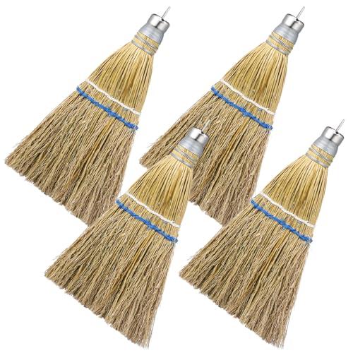 Suclain 4 Pcs 12 Inch Whisk Broom Hand Held Mini Corn Straw Whisk Broom Short Handle with Metal Hanger Halloween for Multi Surface Sweeping Small Hand Brush for Outdoor Car Porch Debris Dust Dirt