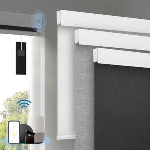 Motorized Blinds with Remote, [Free Solar Panels] Cordless Smart Blinds with Valance Cover, Blackout Electric Blinds with Remote Control, Automatic Roller Shades for Windows Light Black 34" W x 72" H