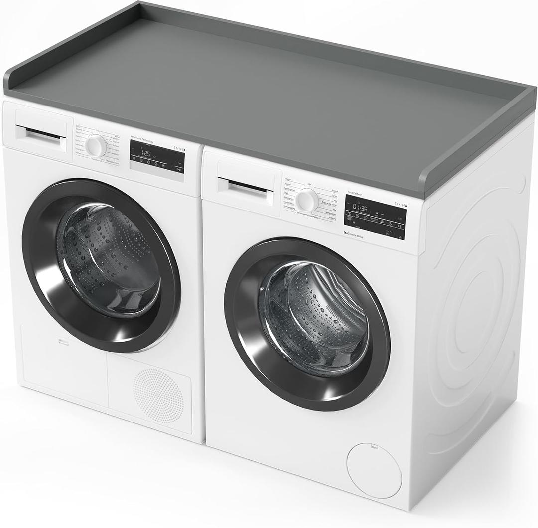 SpaceAid Washer Dryer Countertop, Laundry Wood Shelf Topper with Edge, 54" Width x 27.5" Depth Cover Guard Organizer for Washer and Dryer Laundry Hamper Counter Storage Organization (Gray) (Large)