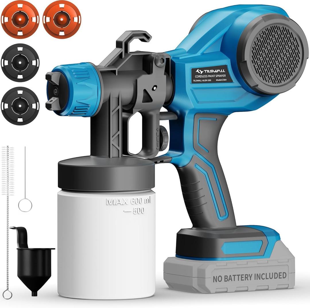 Tilswall Paint Sprayer, Cordless Paint Sprayer for Dewalt 20V Battery,100 Din/s Viscosity,Ultra-Lightweight Electric Spray Paint Gun for House Painting,Furniture,Wall,Iron Fence(Battery Not Included) (Blue)