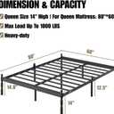 14 Inch Queen Size Bed Frame with 2 Pcs Mattress Slide Stopper, Queen Platform Bed Frame Metal, No Box Spring Needed, Easy Assembly, Heavy Duty, Noise Free, Non-Slip