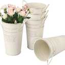 5 PCS 8 Inch Tall Rustic Galvanized Flower Vases, Farmhouse French Buckets for Beautiful Floral Arrangements, Home Decor or Weddings and Events
