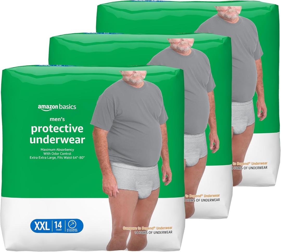 Amazon Basics Incontinence Underwear for Men, Maximum Absorbency, 2X-Large, 42 Count (3 Packs of 14)