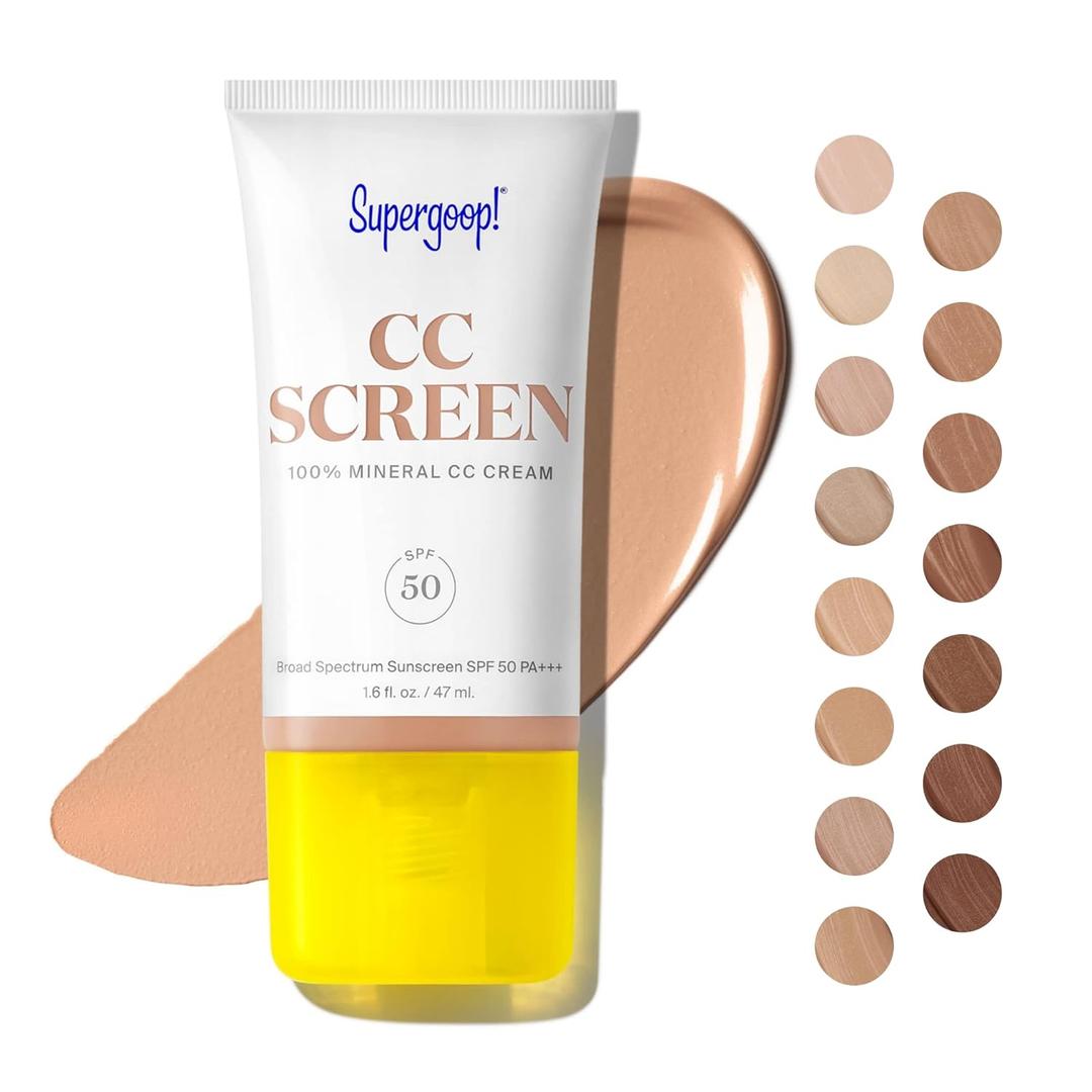 Supergoop! CC Screen - SPF 50 PA++++ CC Cream, 100% Mineral Color-Corrector & Broad Spectrum Sunscreen - Tinted Moisturizer, Concealer & Buildable Coverage Foundation - 1.6 fl oz EXP 06/2025, 230C