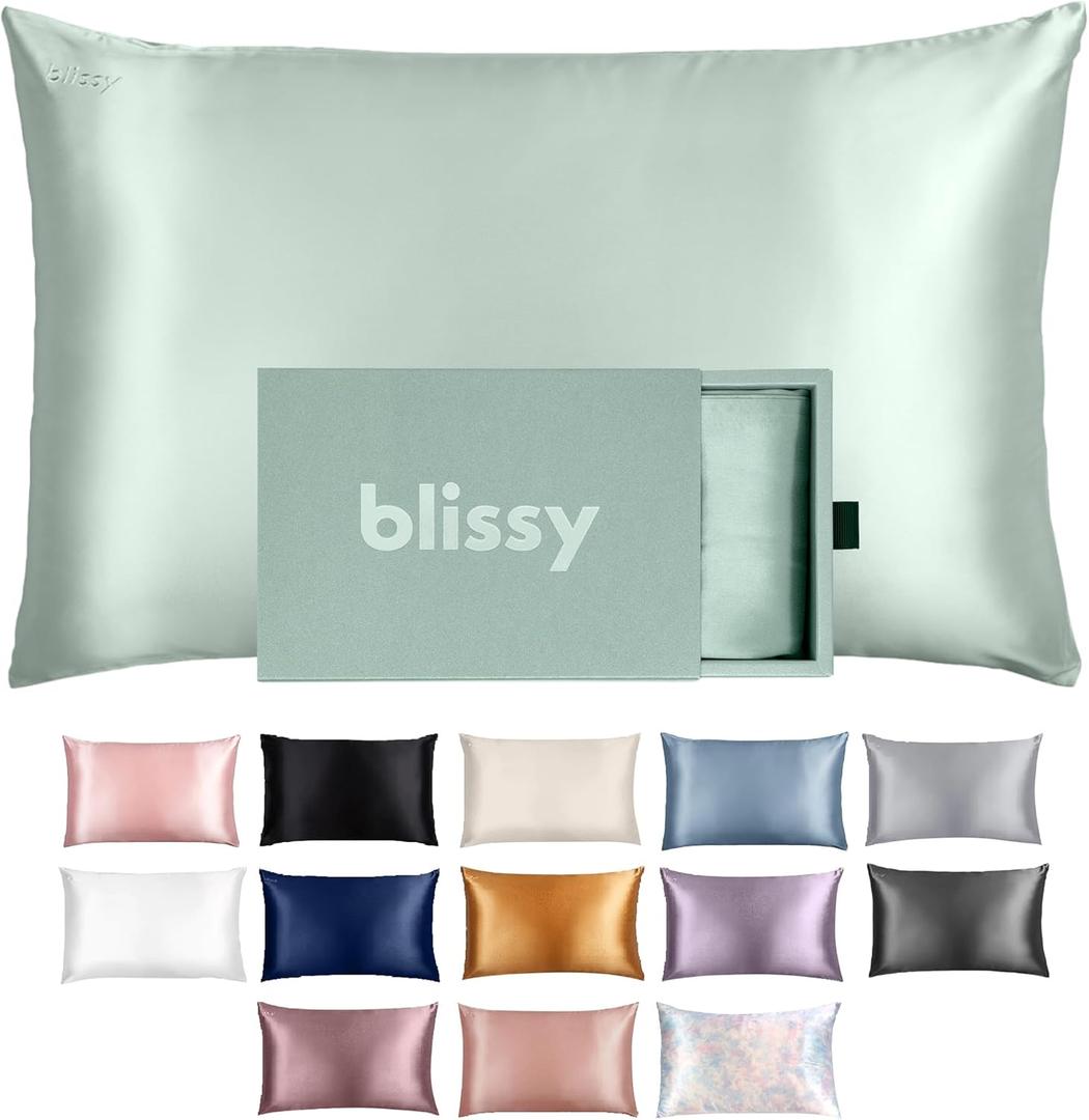 Blissy Silk Pillowcase - 100% Pure Mulberry Silk - 22 Momme 6A High-Grade Fibers - Silk Pillow Cover for Hair & Skin - Regular, Queen & King (Matcha, King)