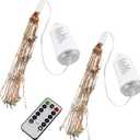 LumaBase Battery Operated Starburst Lights with Remote Control, Copper - Set of 2