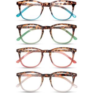 Reading Glasses For Women,Blue Light Blocking Fashion Pattern Print Spring Hinge Computer Readers,Cheaters (4 Color Mix)
