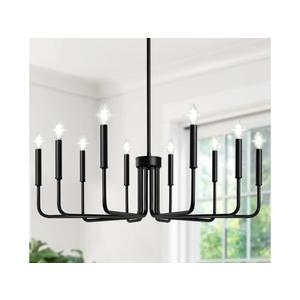Lynnoland Black 10-Light Chandelier, Farmhouse Chandeliers for Dining Room Lighting Fixtures Hanging, Vintage Candle Pendant Light Fixtures Chandelier for Bedroom, Foyer and Living Room
