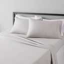Amazon Basics Lightweight Breathable, Ultra-Soft, Wrinkle-Free Luxury Microfiber 4-Piece Bed Sheet Set with 14-Inch Deep Pockets, Full, Light Gray, Solid