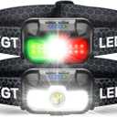 2-Pack LED Headlamp Rechargeable with Green & Red Light -1300 Lumen Ultra-Bright Flashlight Headlight for Camping, Running, Hiking, Fishing - Waterproof with 7 Modes (Cool Black)