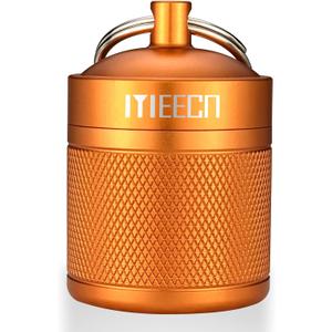 Keychain Pill Holder, Box, Aluminum, Waterproof Container, Pill Organizer for Outdoor Travel Camping, Size: 1.6 x 1.6 x 2 in (Orange)
