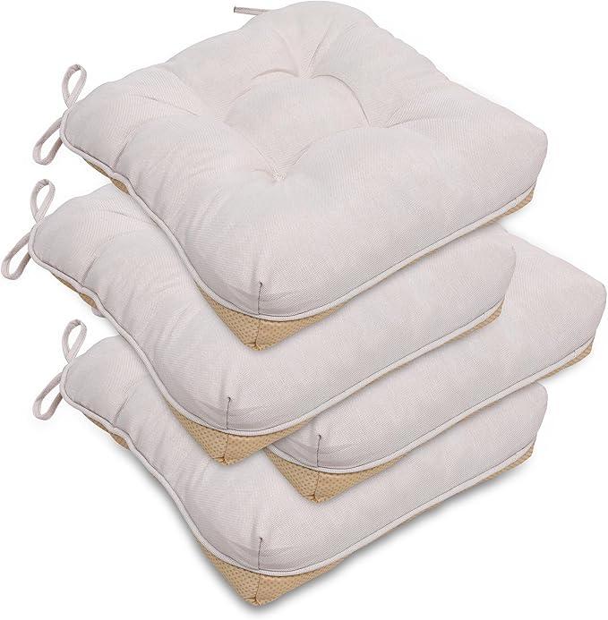 RACE LEAF Dining Chair Cushions, 4 Pack, Memory Foam Kitchen Chair Pads with Ties and Non-Slip Backing, Indoor Seat Cushions 18"x 18"