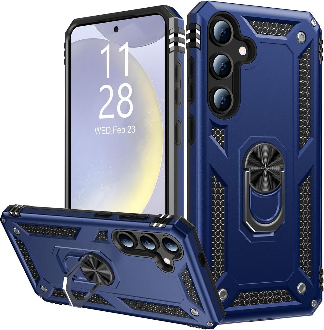 IKAZZ for Galaxy S25 Plus Case,Military Grade Shockproof Heavy Duty Protective Phone Cover Pass 16ft Drop Test with Magnetic Kickstand Car Mount Holder Blue
