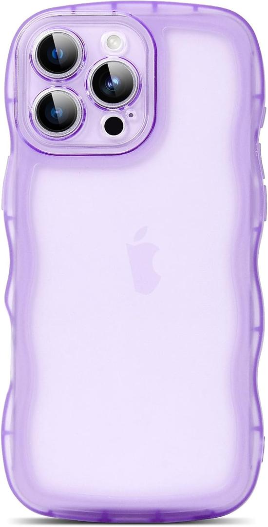 2 x Compatible with iPhone 16 Pro Max Case 6.9" 2024, Cute Kawaii Curly Wave Frame Shape Soft Silicone Shockproof Protective Phone Cover for Women Girls, Clear/Purple