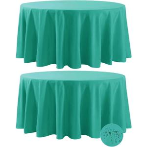 Fokitut 2 Pack Waterproof Round Tablecloth, 108 Inch, Stain Resistant and Wrinkle Polyester Table Cloth, Fabric Table Cover for Kitchen Dining, Wedding, Party, Holiday Dinner-Turquoise