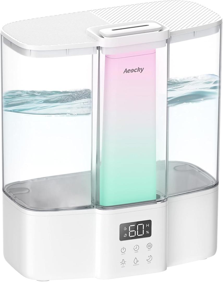Geek-Level Aeocky Humidifier for Baby, Quiet Ultrasonic Humidifiers for Bedroom, Nursery with Ambient Light, 4L Top-Fill Cool Mist Diffuser with Timer, Sleep, Auto, Constant Humidity Mode (White)