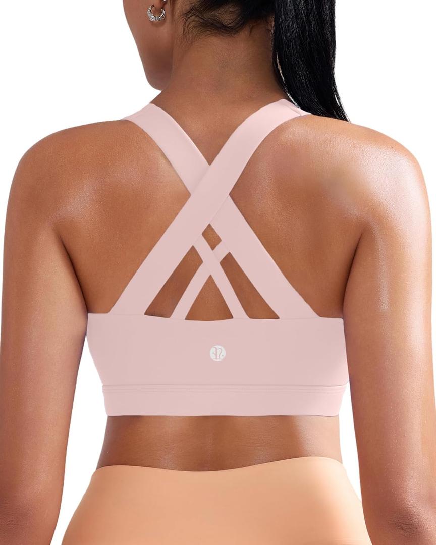 RUNNING GIRL Sports Bra for Women, Criss-Cross Back Padded Strappy Sports Bras Medium Support Yoga Bra with Removable Cups (Large)