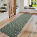 LIVEBOX 2x6 Green Entryway Runner Rug, Hallway Kitchen Cotton Woven Runners, Washable Narrow Rugs for Laundry Room (Dark Green & White)