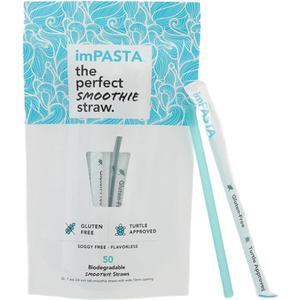 imPASTA Straws Biodegradable Smoothie Straws 7.75 Inch - 50 Count, Vegan-Friendly, Gluten-Free & Compostable,100% Flavourless, Never Cracks, Eco-Friendly Straws Alternative to Plastic Straws - Blue