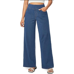 IUGA Wide Leg Jeans Woman High Waisted Pull On Baggy Jeans for Women Stretchy Trendy Womens Jean Straight Casual Denim Pants Size M